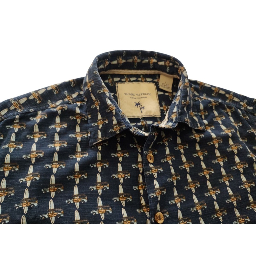 Island Republic Surfboard Silk Shirt  Blue Tropical Short Sleeves‎ Mens Large
